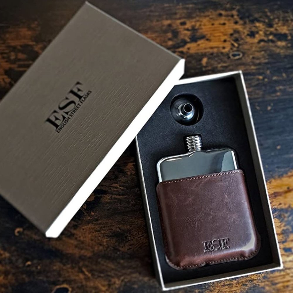 Stainless Steel 6oz Flask in vegan Leather Holster